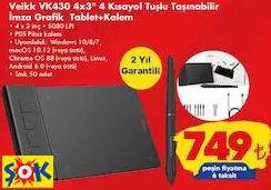 VEİKK VK430 4X3 4 KISAYOL TUŞLU TAŞINABİLİR İMZA GRAFİK TABLET+KALEM
